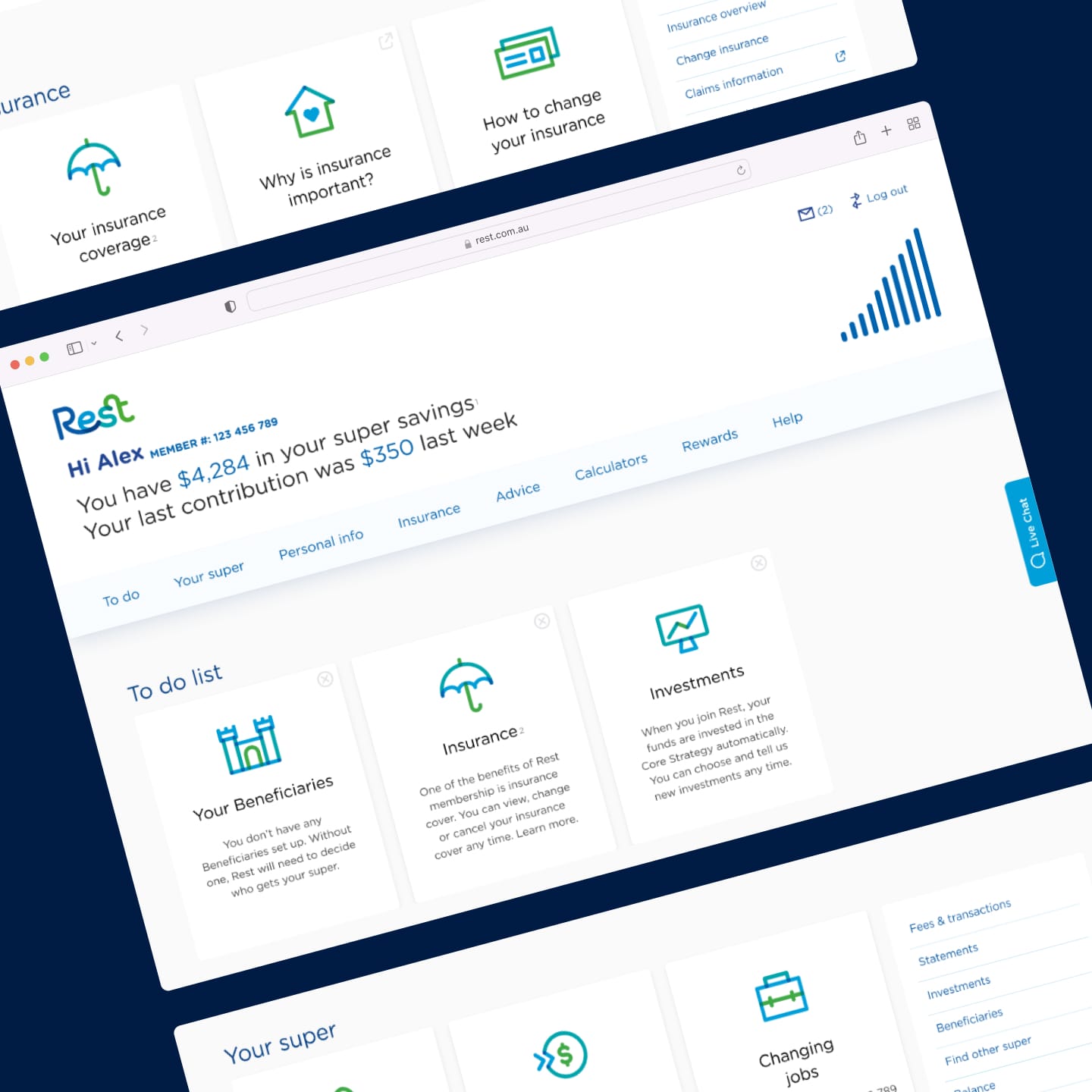 A sampling of screens from the redesigned Rest member portal