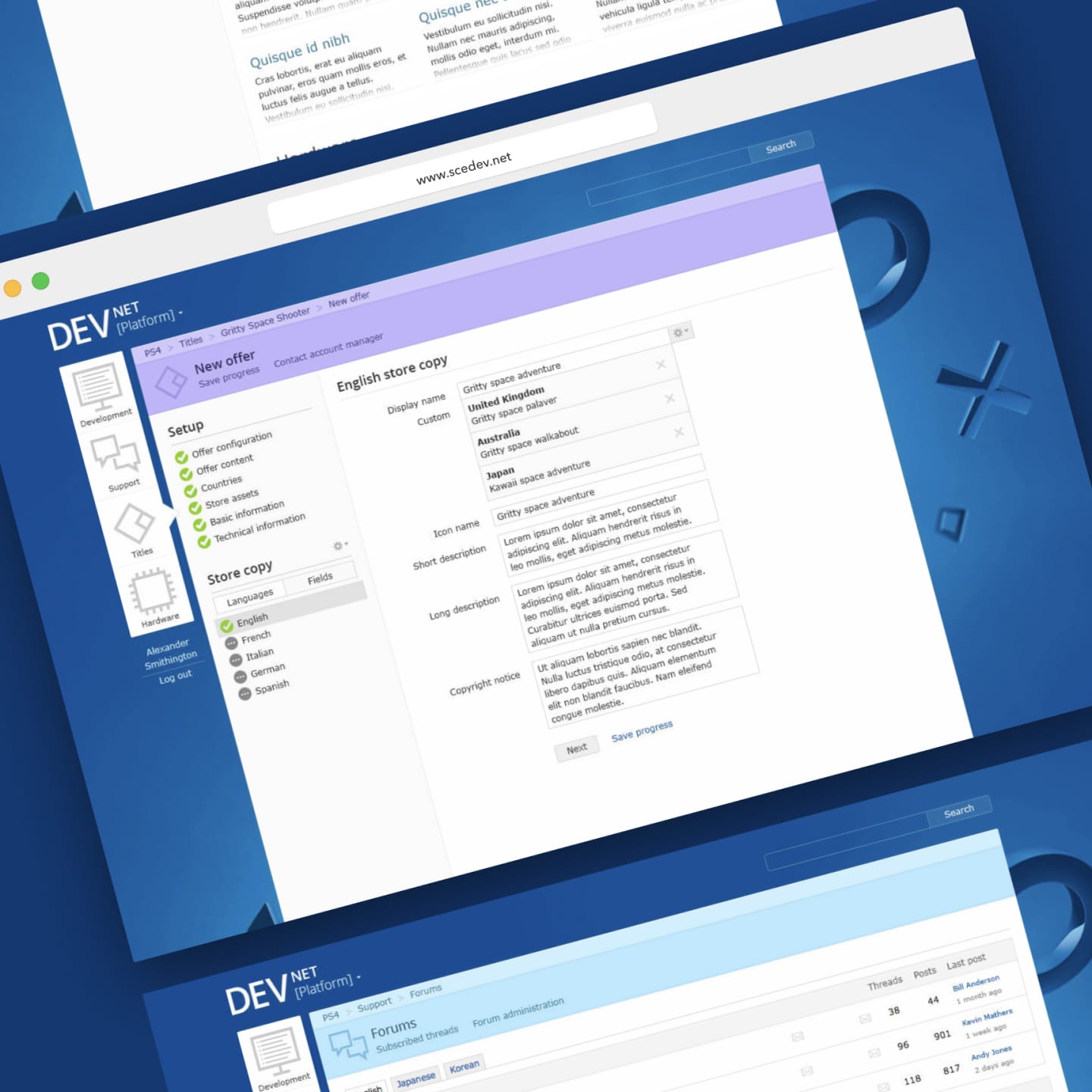 A collection of screens from the redesigned verion of DevNet