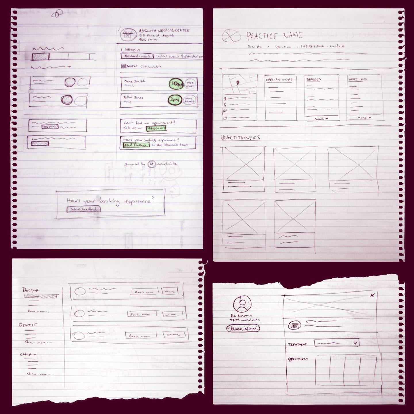 Some quick early wireframes I sketched during the concepting phase of the project