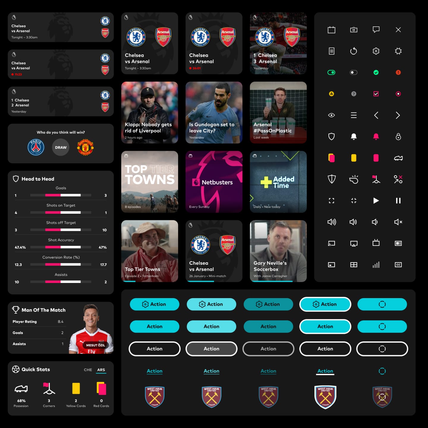 A sample of the UI Kit delivered for Optus Sport
